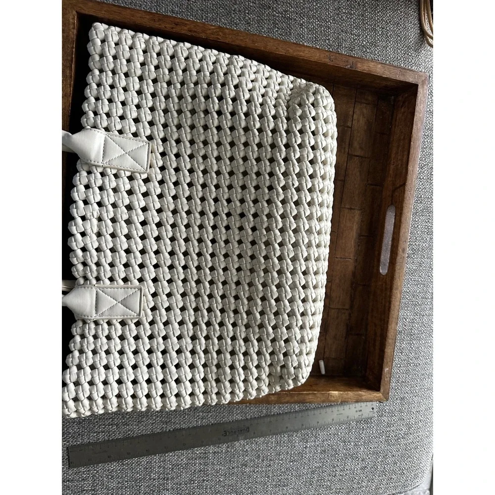 Sincerely Jules Woven Lattice Tote Bag Cream Off White Shoulder Bag with pouch